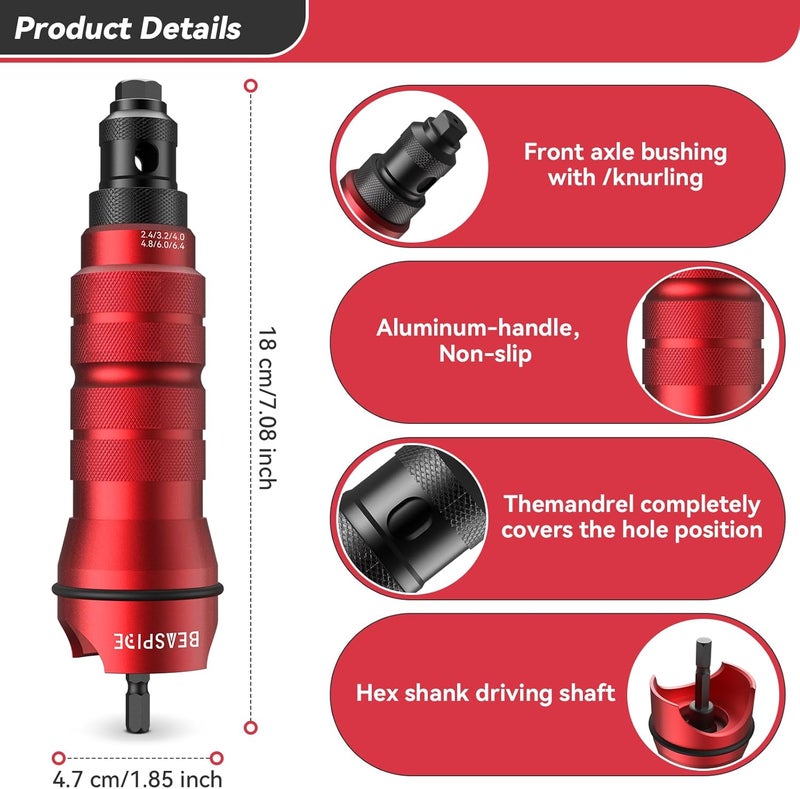 Beaspire محول مسدس الرقائق اللاسلكي - مجموعة محول مثقاب كهربائي 2.4mm-6.4mm، مجموعة مسدس الرقائق مع 6 رؤوس رقاقة قابلة للتبديل و30 رقاقة عمياء، معالجة سهلة للرقائق المنبثقة - Image 3